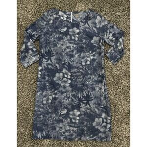 J.Jill Women's Blue‎ Floral Palm Tree Print 3/4 Sleeve Casual Dress